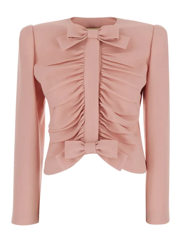 Jacket with Ruffle Pink Wool made by Valentino