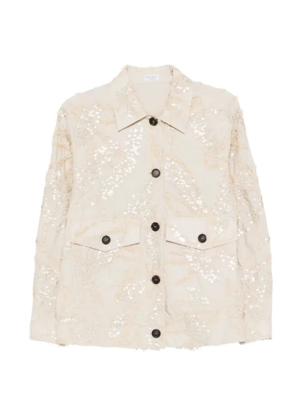 DAZZLING SEABED EMBROIDERY OUTERWEAR JACKET IN TECHNO COTTON POPLIN made by Brunello Cucinelli