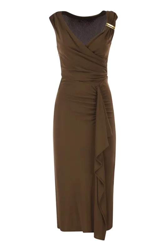 MSTAUREO - DRAPED VISCOSE MIDI DRESS WITH JEWEL DETAIL made by MaxMara