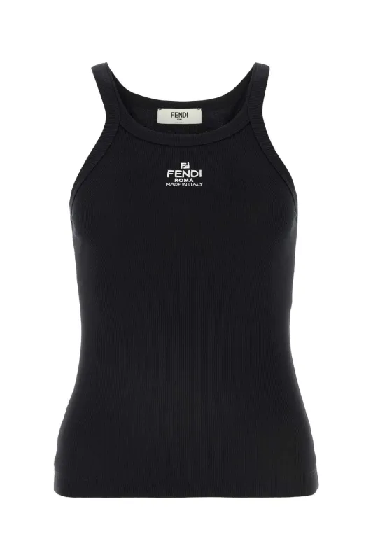 BLACK RIBBED TANK TOP made by Fendi