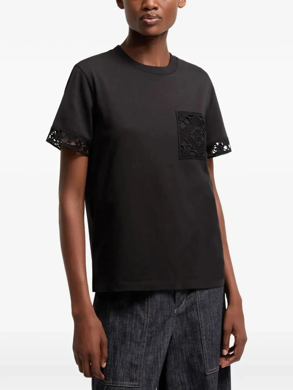 BLACK SHORT-SIZE T-SHIRT WITH EMBROIDERED POCKET sold by Lord & Taylor product image thumbnail 2