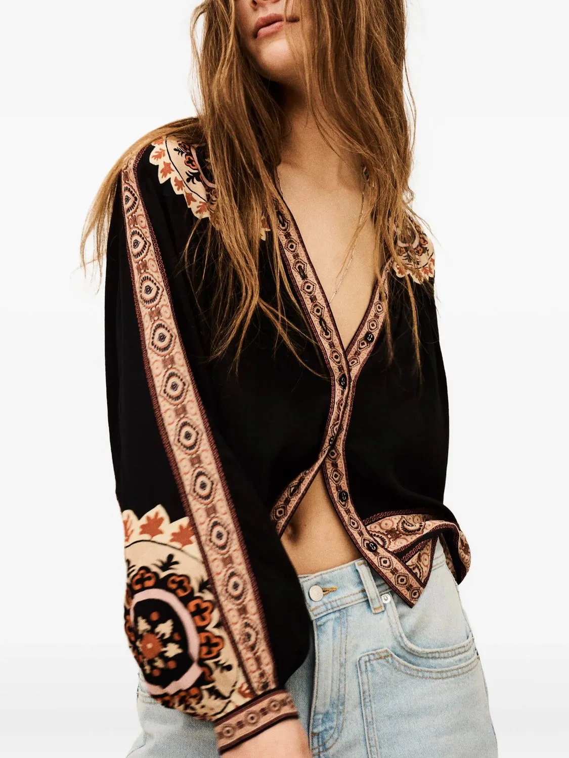 VALDA BLACK BLOUSE WITH OCHRE PRINT sold by Lord & Taylor product image thumbnail 4