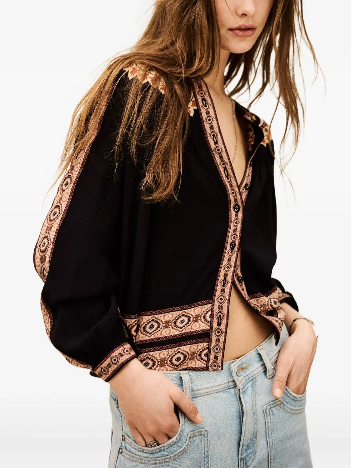 VALDA BLACK BLOUSE WITH OCHRE PRINT sold by Lord & Taylor product image thumbnail 5