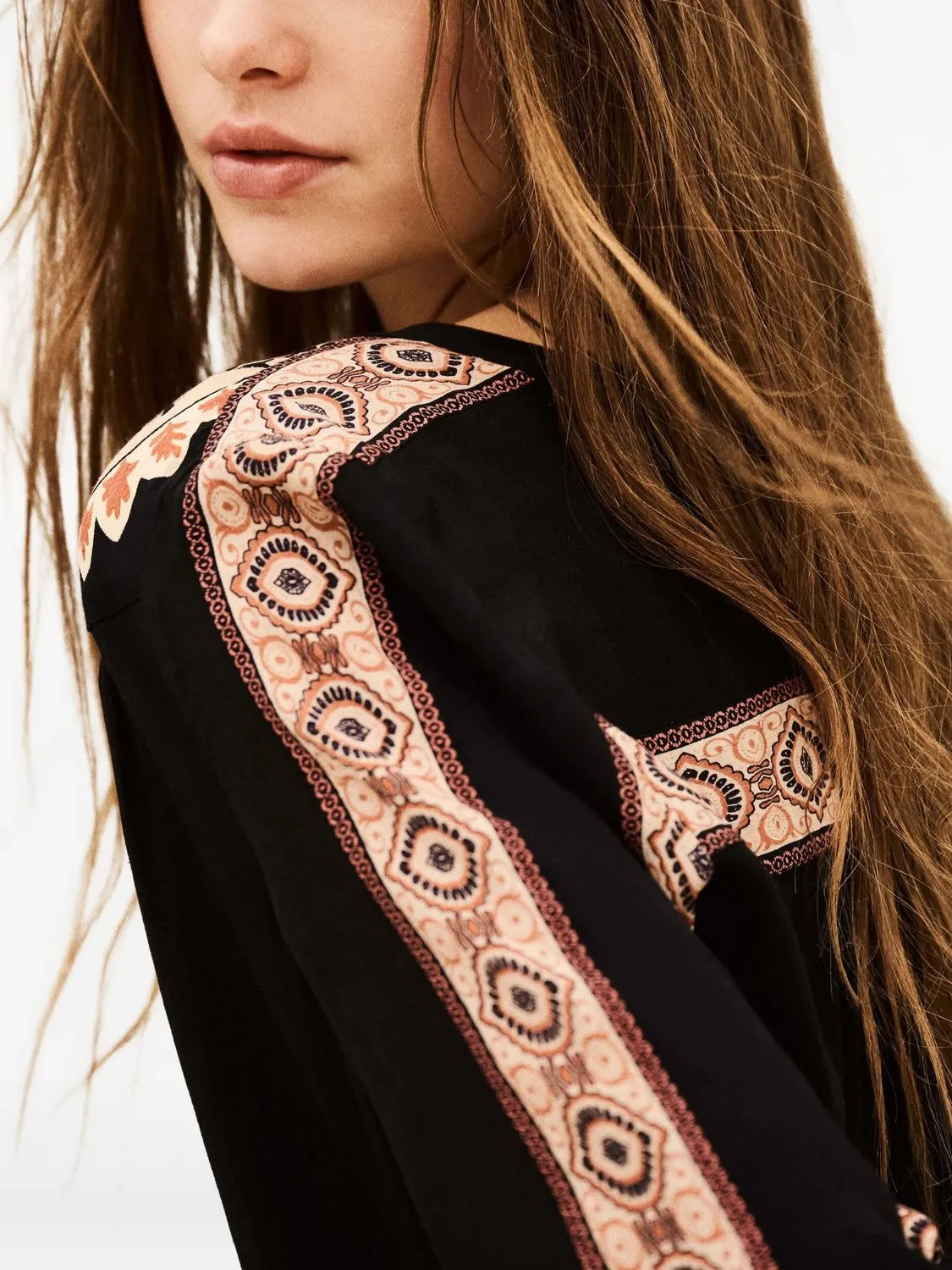 VALDA BLACK BLOUSE WITH OCHRE PRINT sold by Lord & Taylor product image thumbnail 2