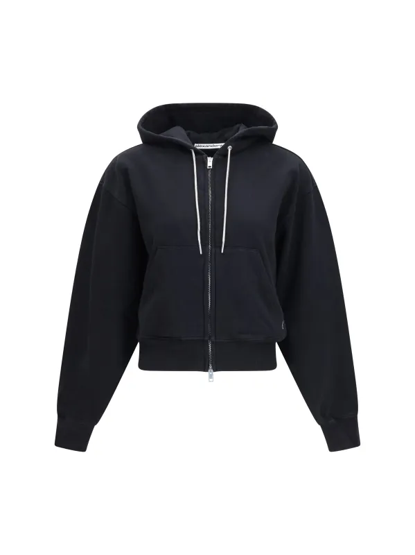 Zip-Up Hoodie Crystal Drawcord Black made by Alexander Wang