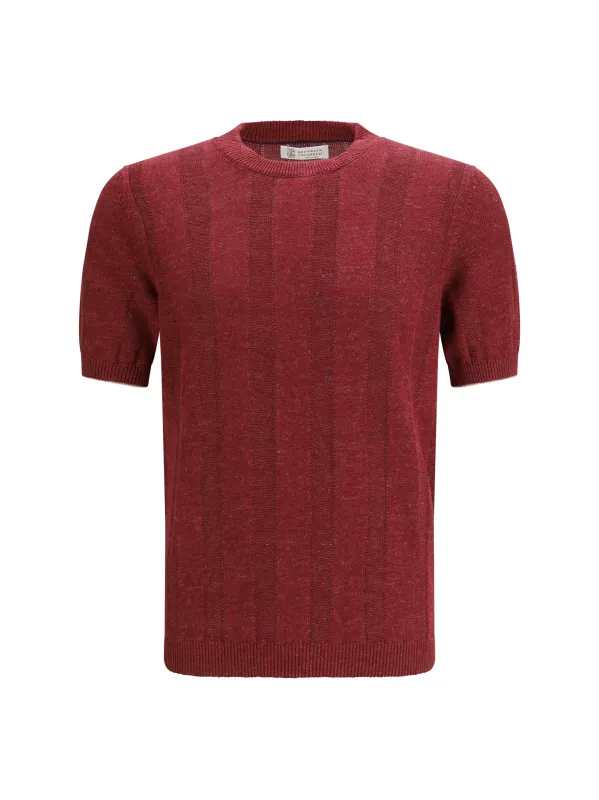 Short-Sleeve Knitted Top Cherry/Natural made by Brunello Cucinelli