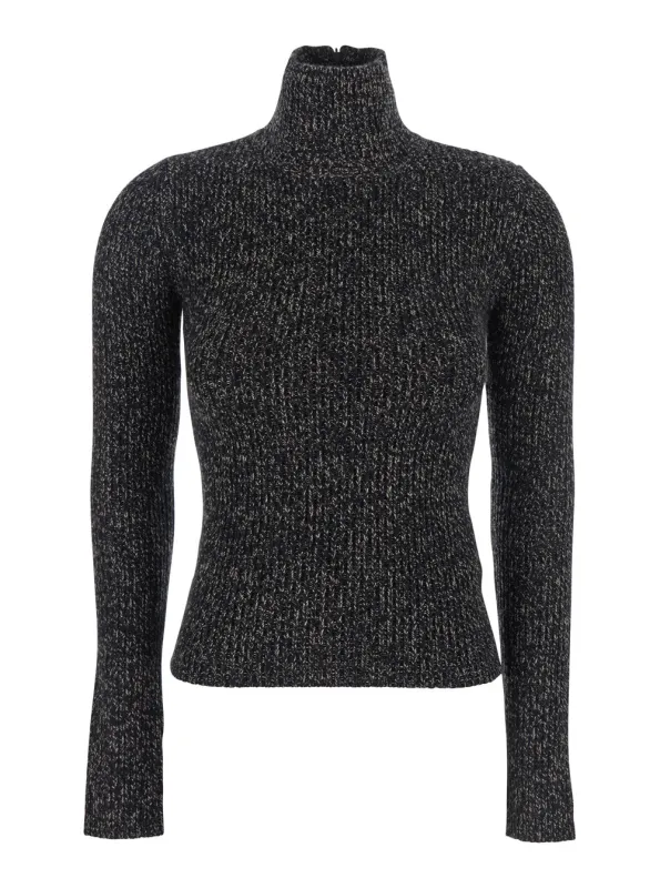 Grey Turtleneck Sweater with Ribbed Design made by MaxMara