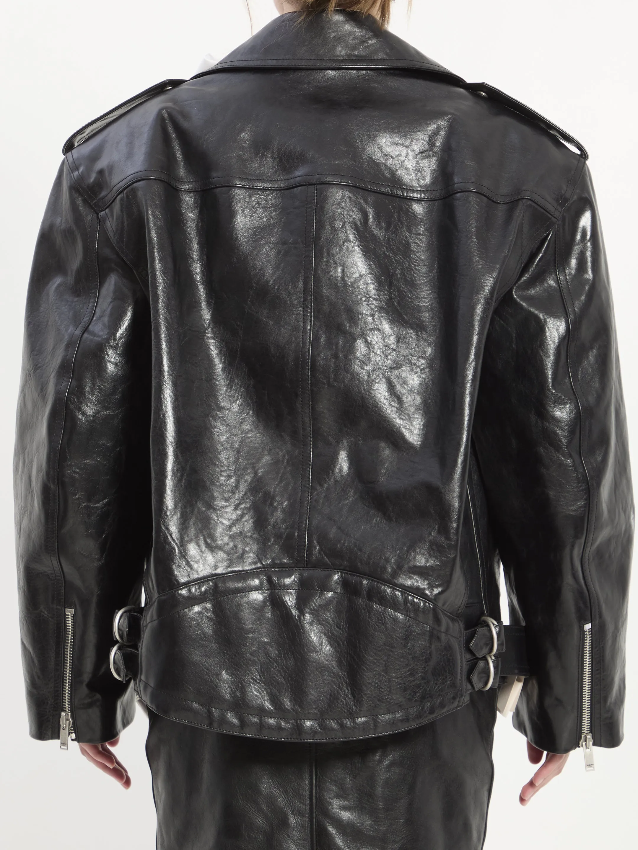Hammered leather biker jacket sold by Lord & Taylor product image thumbnail 4