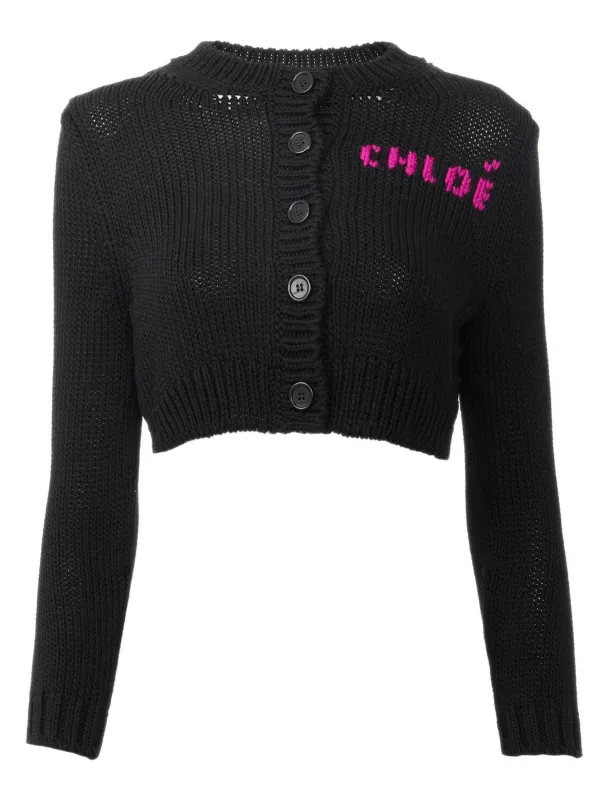 SHORT, FITTED CARDIGAN WITH LOGO IN COTTON KNIT made by Chloe