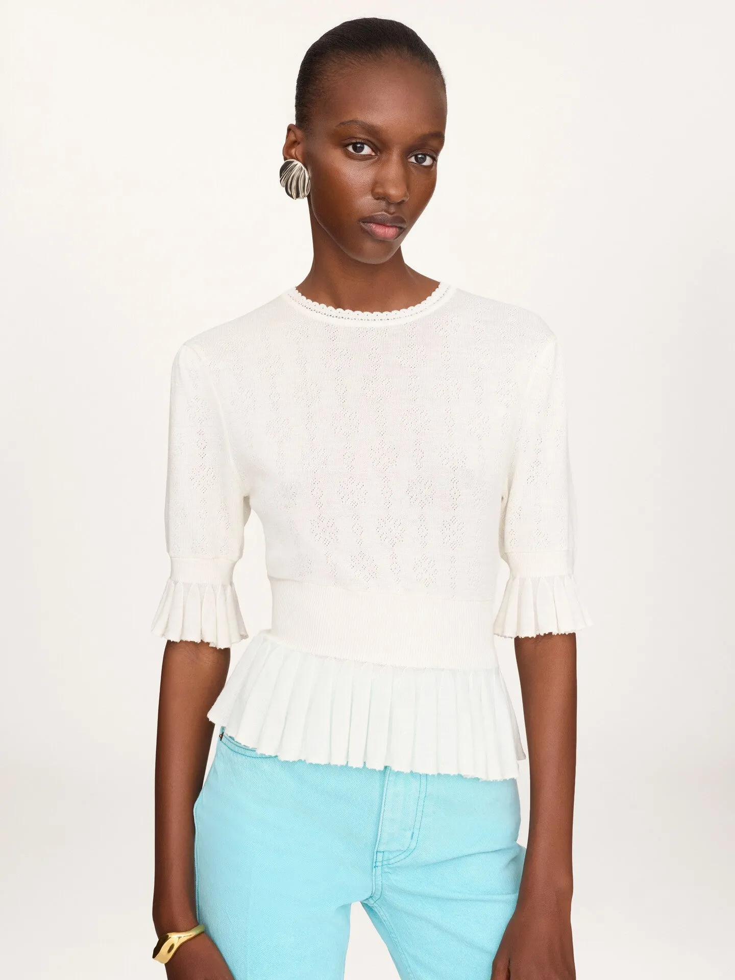 SHORT WOOL KNIT SWEATER WITH RUFFLES sold by Lord & Taylor product image thumbnail 3