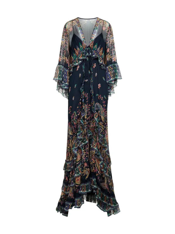 Long Silk Chiffon Dress Blue made by Etro