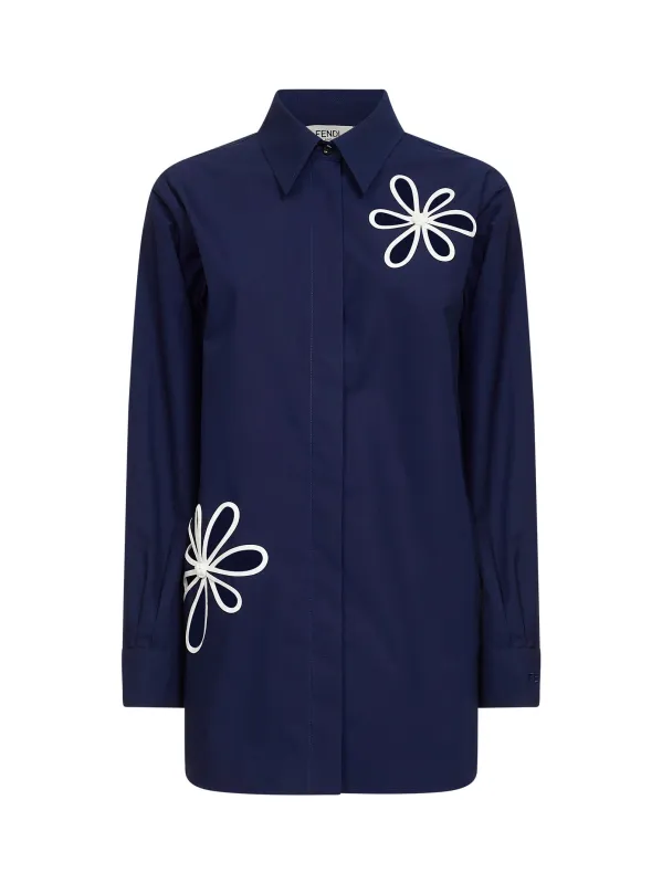 Poplin Shirt Ajour Motif Dark Blue made by Fendi