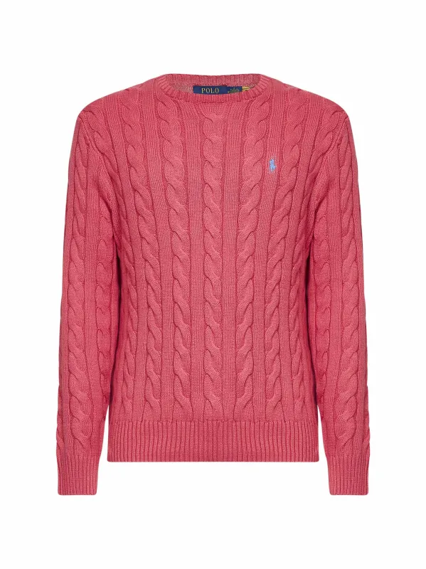 Crewneck Sweater Cable-Knit Cotton Fuchsia made by Polo by Ralph Lauren