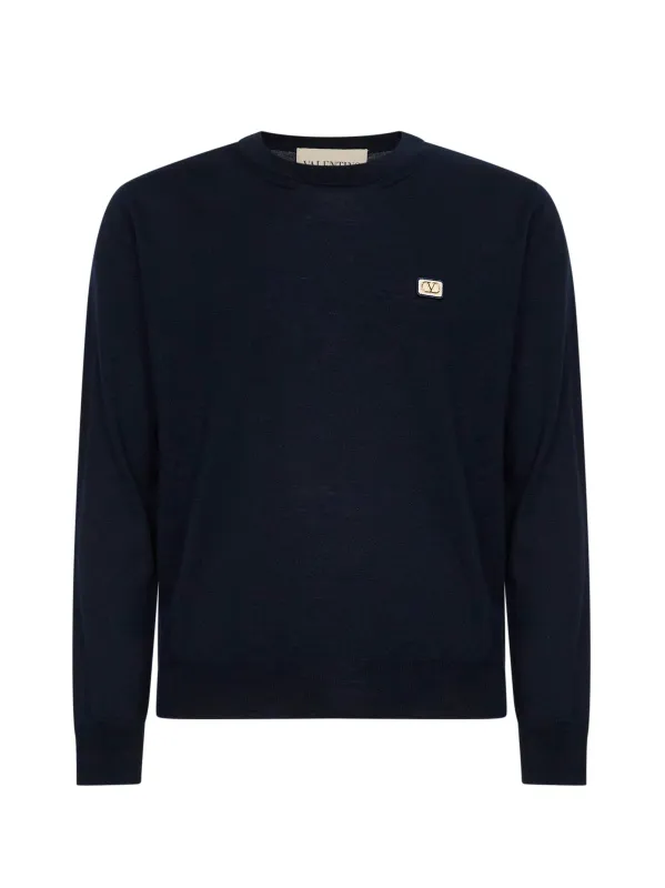 Crewneck Sweater VLogo Navy Wool made by Valentino