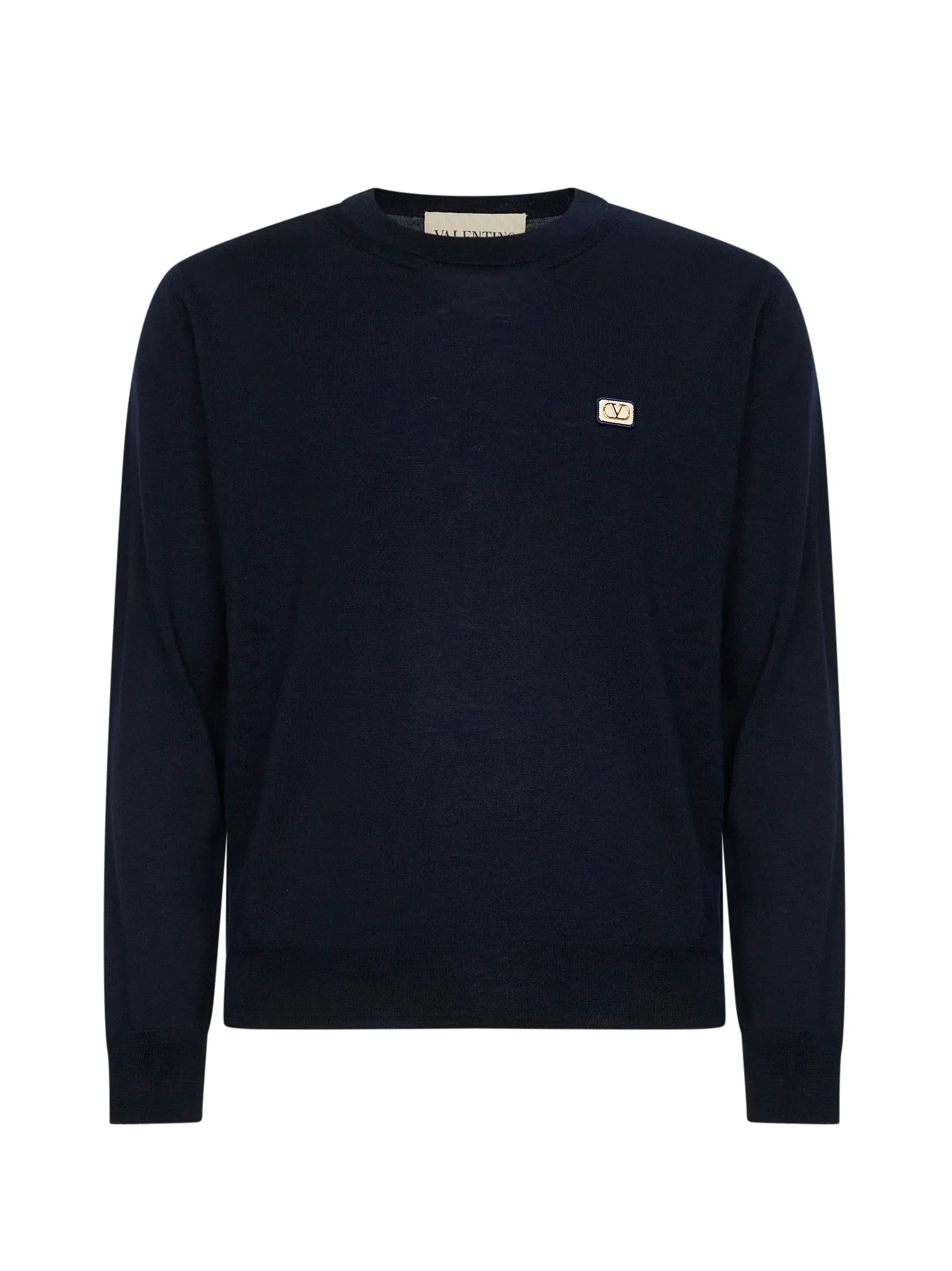 Crewneck Sweater VLogo Navy Wool sold by Lord & Taylor