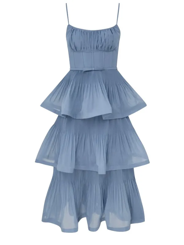 PLEATED TIERED MIDI DRESS made by Zimmermann