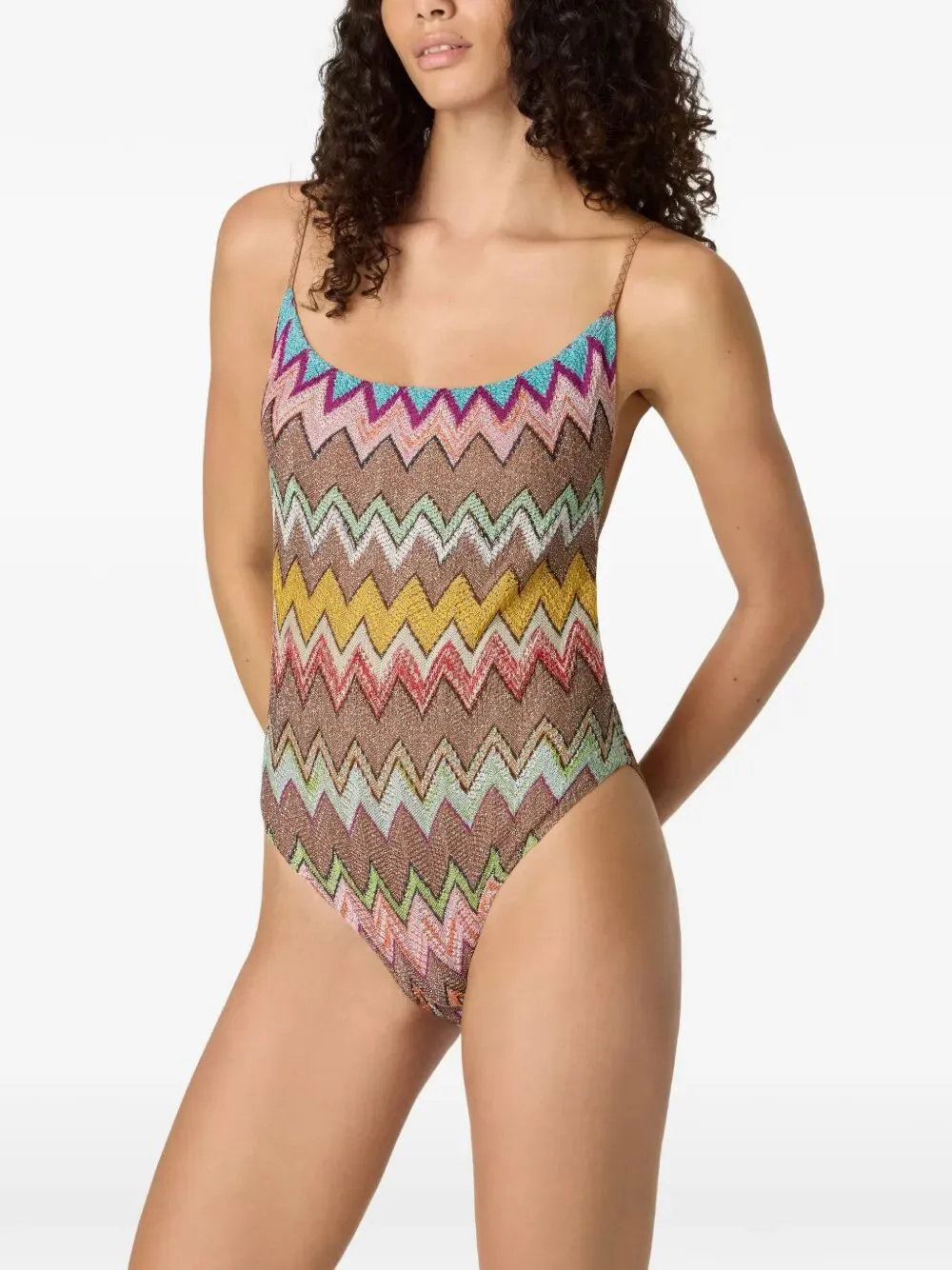 ONE-PIECE SWIMSUIT IN LAMÉ VISCOSE WITH MACRO ZIG-ZAG PATTERN sold by Lord & Taylor product image thumbnail 2