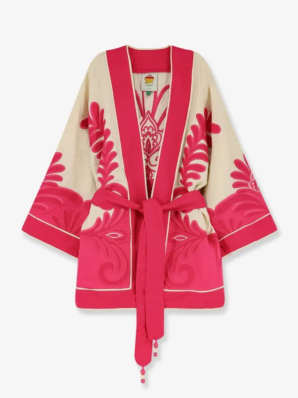 Kimono Top Pink Linen-Viscose Blend made by FARM Rio