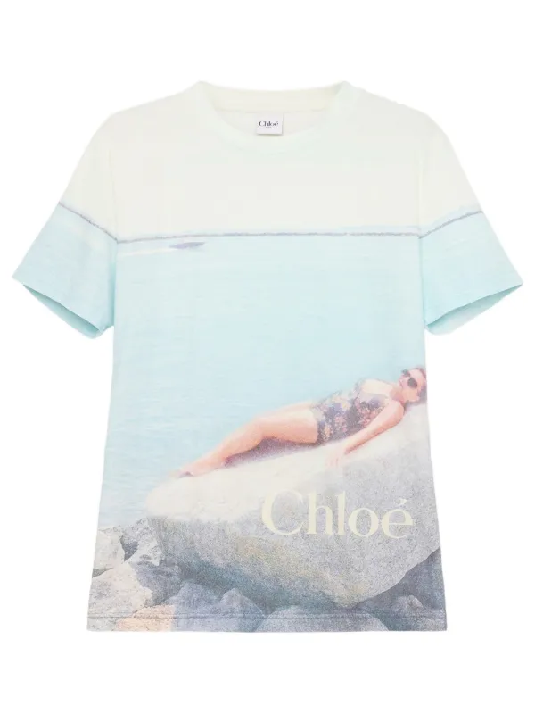 CREW NECK T-SHIRT WITH LOGO IN COTTON JERSEY made by Chloe
