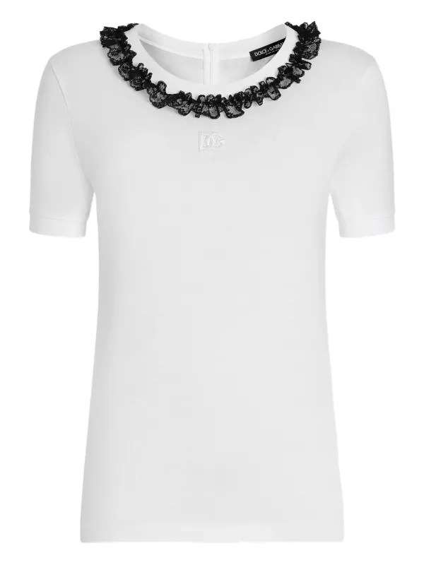 JERSEY T-SHIRT WITH LACE AND DG EMBROIDERY made by Dolce & Gabanna