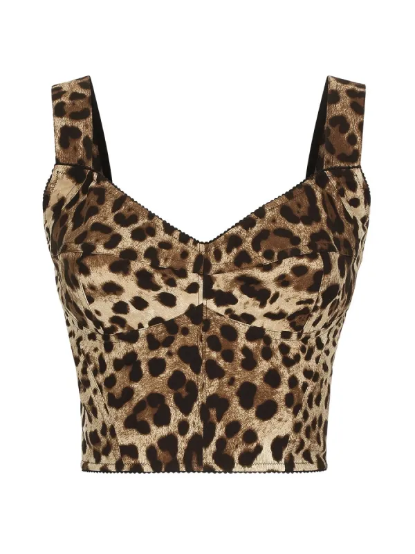 LEOPARD-PRINT CHARMEUSE BUSTIER TOP made by Dolce & Gabanna