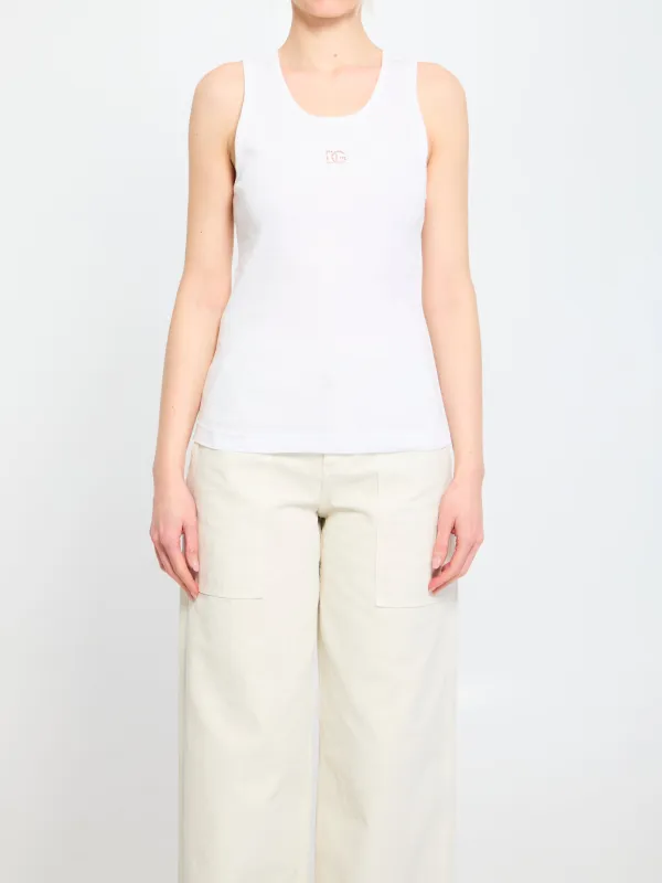 RIBBED TANK TOP WITH DG EMBROIDERY AND RHINESTONES made by Dolce & Gabanna
