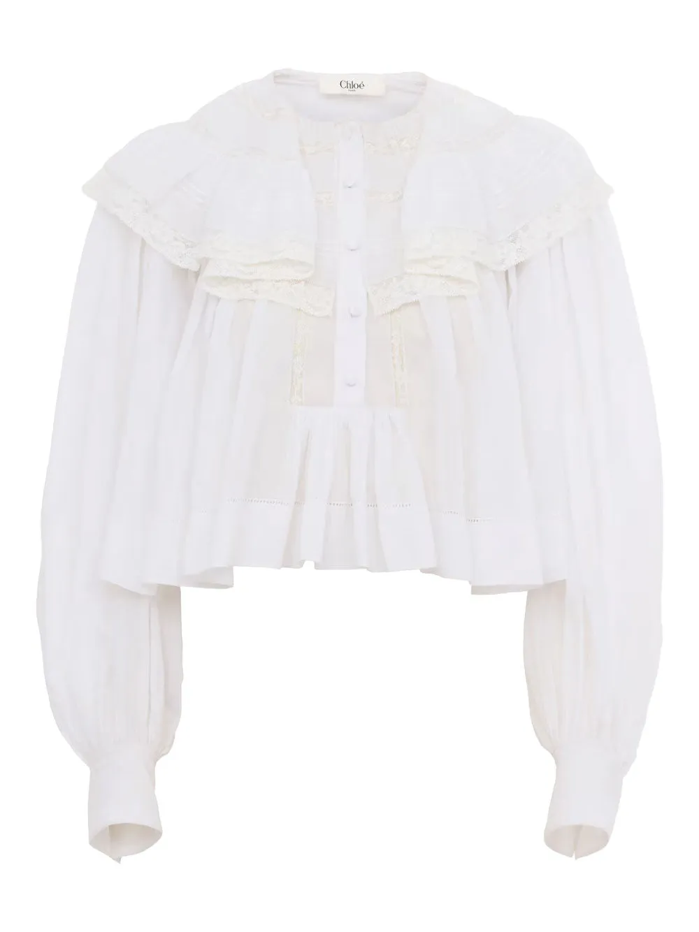 SHORT TOP WITH RUFFLES IN COTTON VOILE AND LACE sold by Lord & Taylor