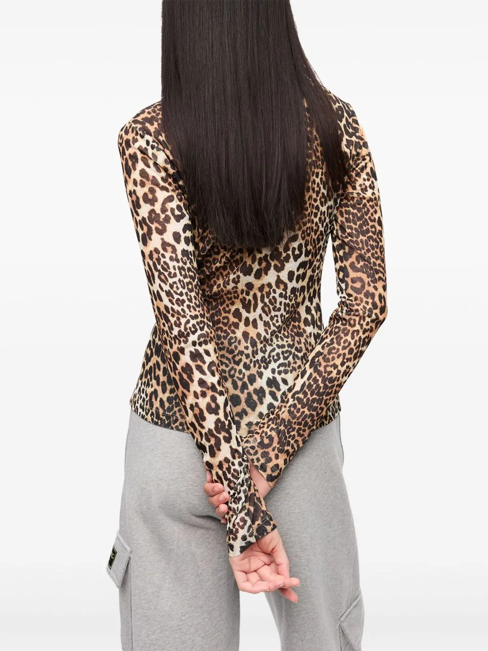 LEOPARD PRINTED MESH LONG-SLEEVE BLOUSE sold by Lord & Taylor product image thumbnail 4