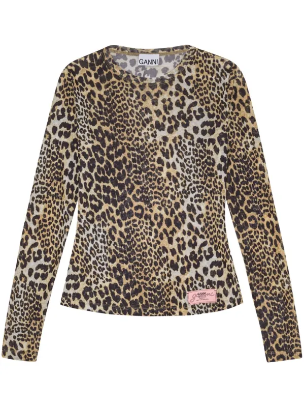LEOPARD PRINTED MESH LONG-SLEEVE BLOUSE made by Ganni