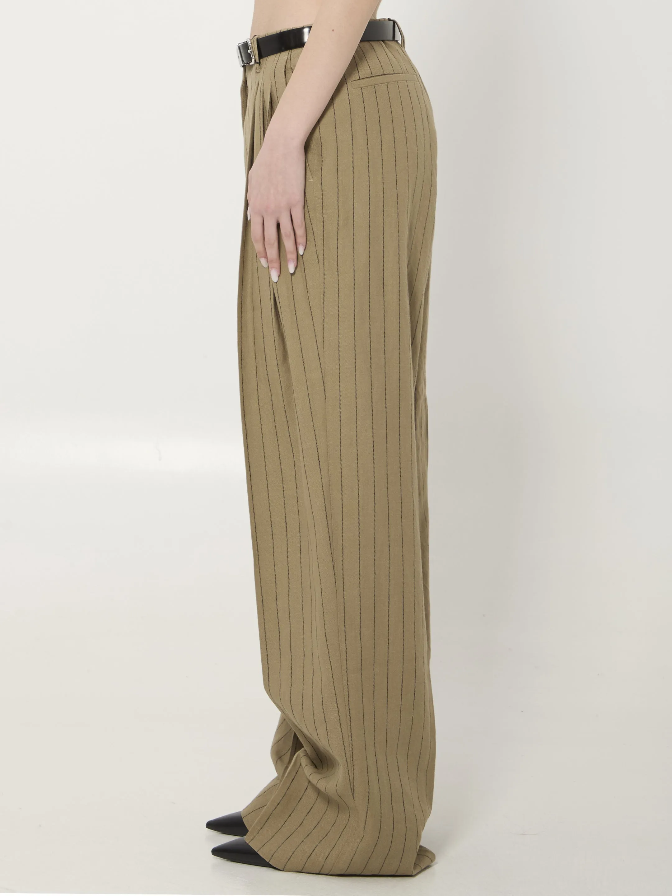 Pinstriped virgin wool and linen trousers sold by Lord & Taylor product image thumbnail 3
