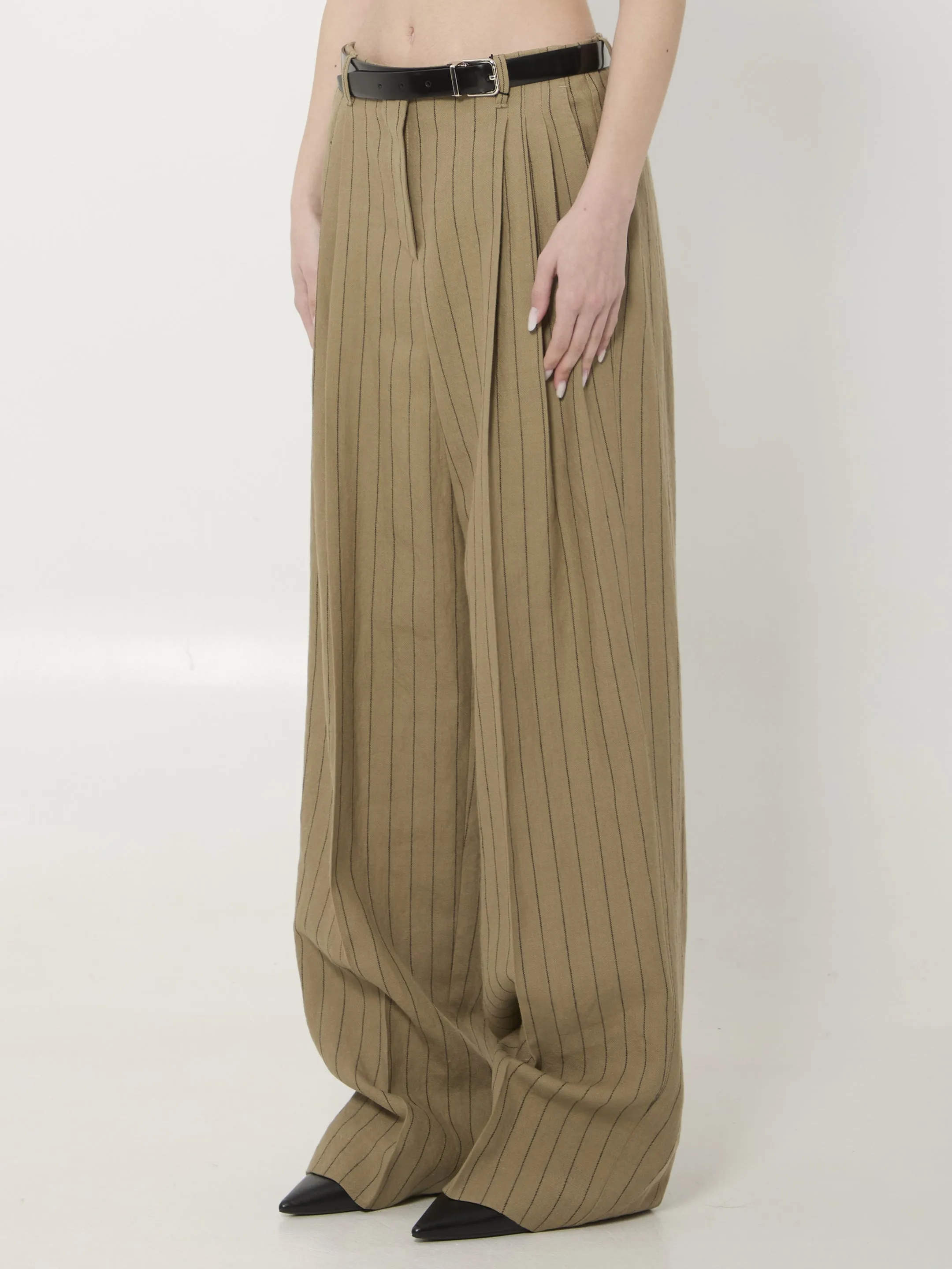 Pinstriped virgin wool and linen trousers sold by Lord & Taylor product image thumbnail 2