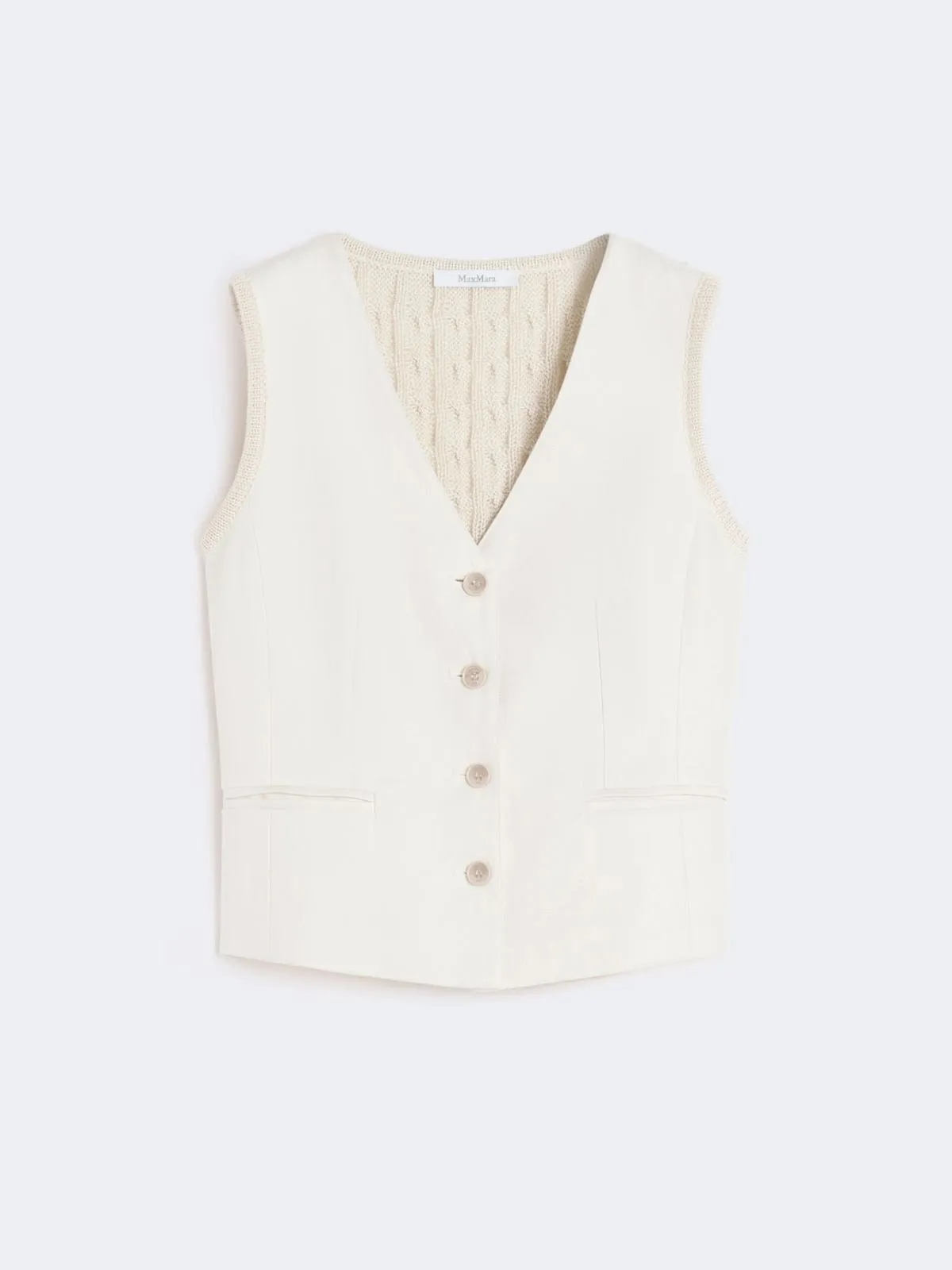 Linen vest with knitted back sold by Lord & Taylor