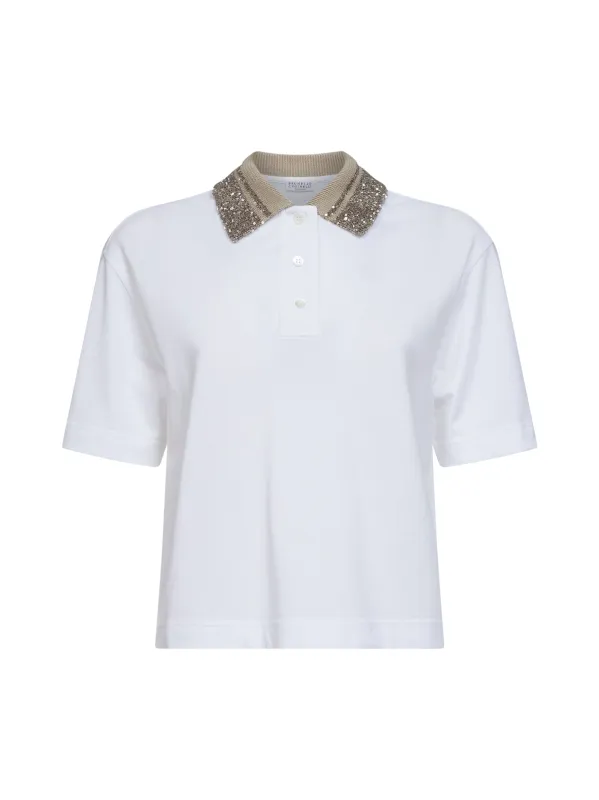 White Cotton Jersey Knit Collar Polo Shirt made by Brunello Cucinelli