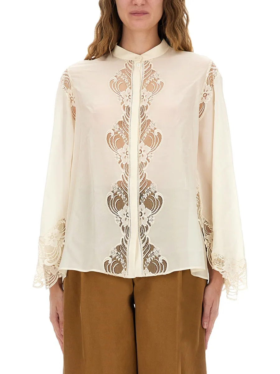 Fluid Silk Georgette and Lace Blouse sold by Lord & Taylor
