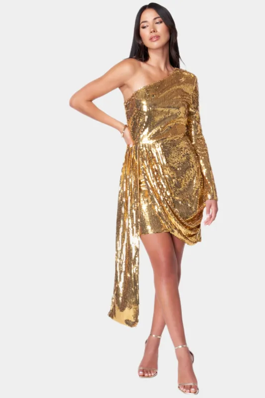 BEBE One Shoulder Sequin Dress sold by Lord & Taylor