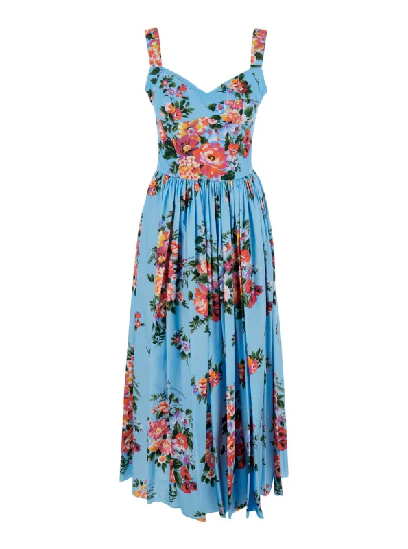 Long Dress Printed Poplin Maxi Blue made by Dolce & Gabanna