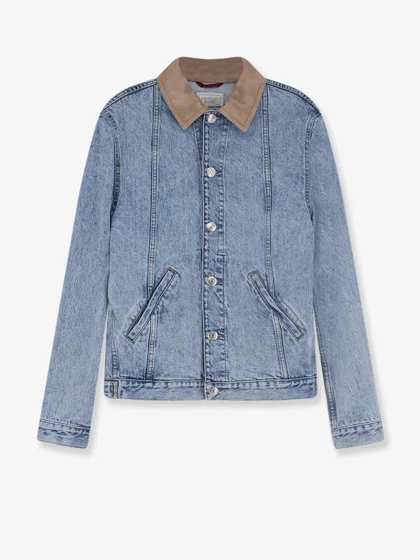 Denim Jacket Suede Collar Blue made by Brunello Cucinelli