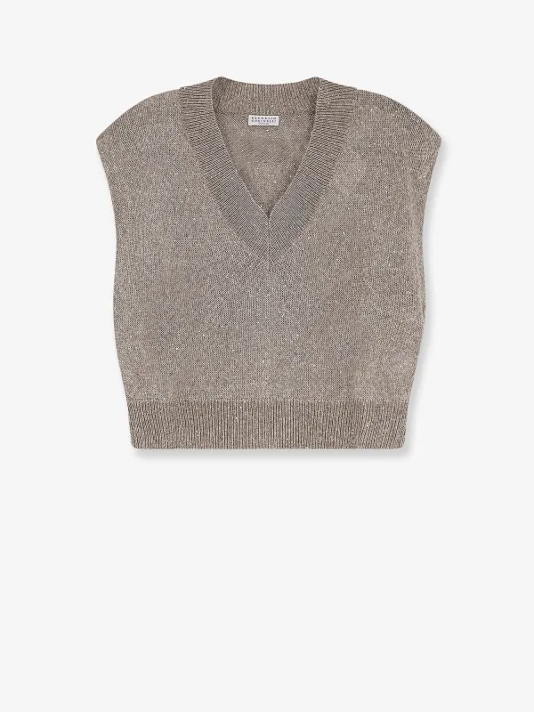 Sleeveless Linen-Blend Sweater Grey made by Brunello Cucinelli