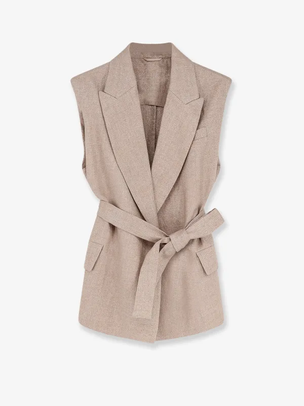 Sleeveless Linen Blazer Beige made by Brunello Cucinelli