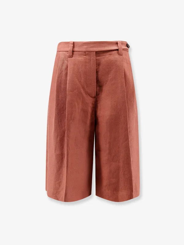 Shorts with Monili Detail Orange Linen made by Brunello Cucinelli