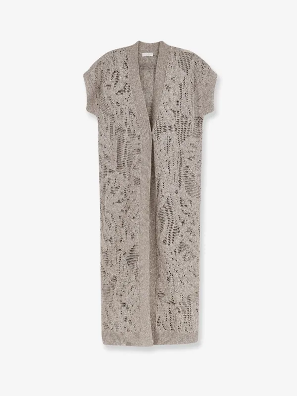 Long Cardigan Linen-Cotton Grey made by Brunello Cucinelli