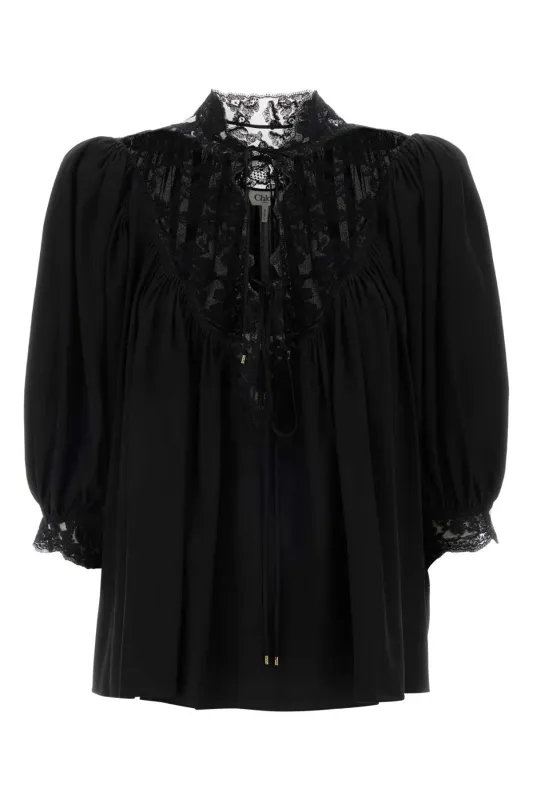 BLACK SILK BLOUSE made by Chloe