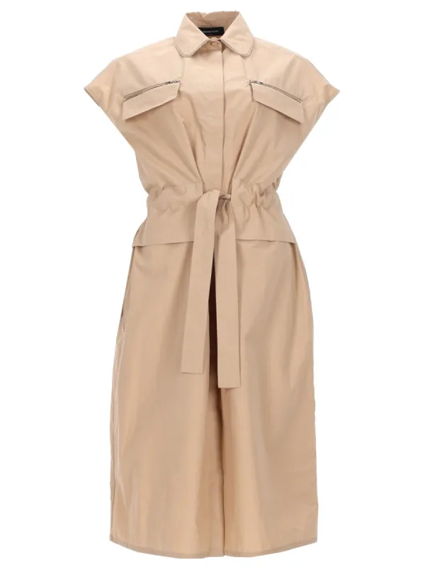 Belted Sleeveless Dress Beige made by Fabiana Filippi