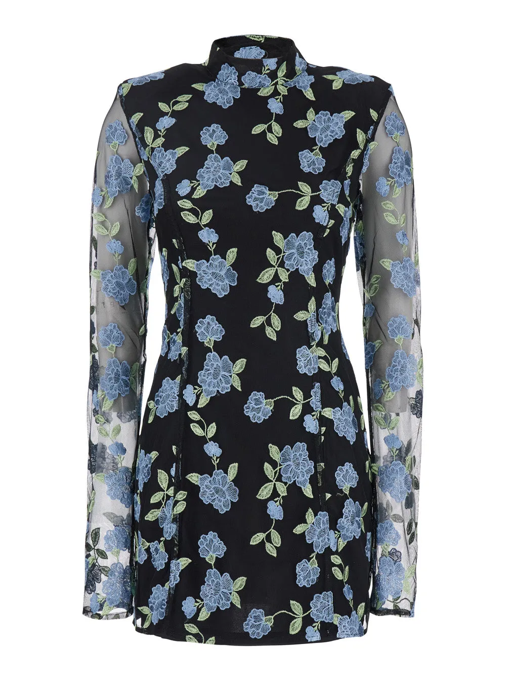 Black High Neck Mini Dress with Floral Motif sold by Lord & Taylor