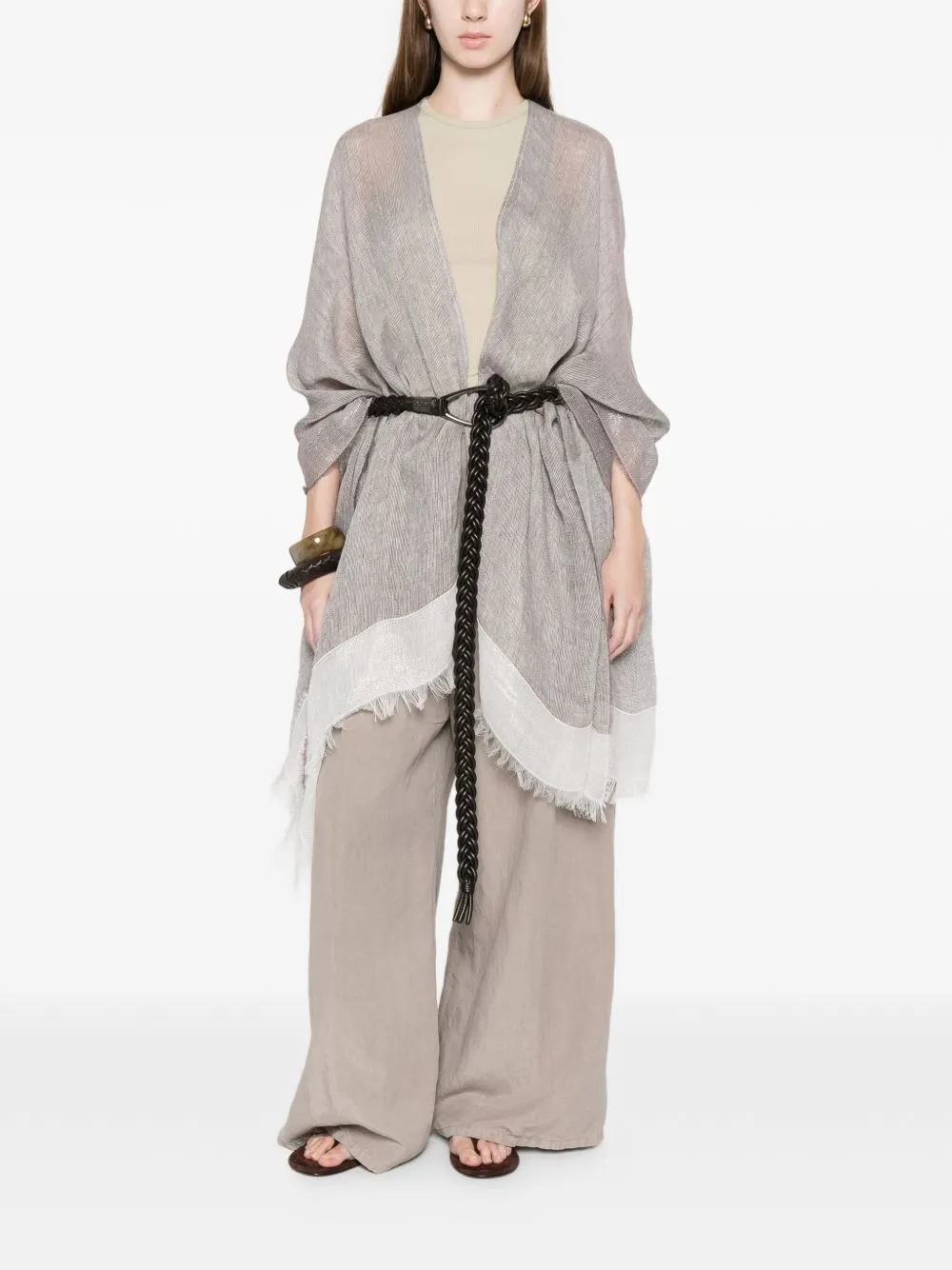FRINGED LINEN FABRIC CLOAK sold by Lord & Taylor product image thumbnail 3
