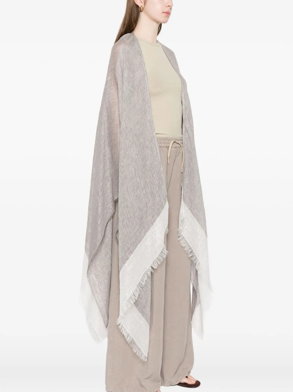FRINGED LINEN FABRIC CLOAK sold by Lord & Taylor product image thumbnail 4
