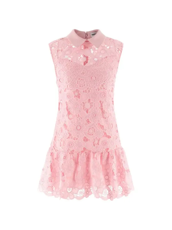 PINK LACE COLLARED MINI DRESS made by Self-Portrait