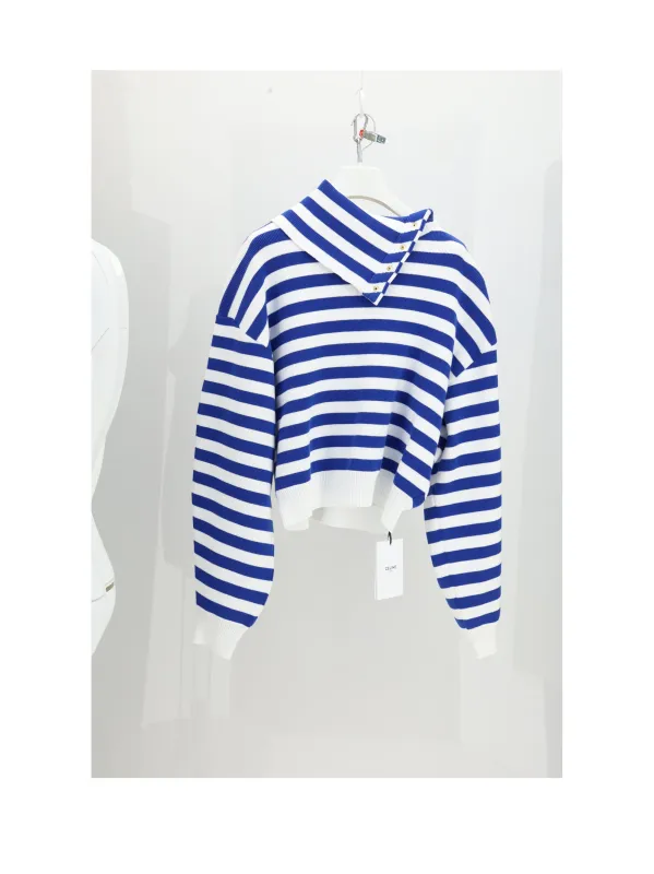 High Neck Sweater White/Royal Blue made by Celine