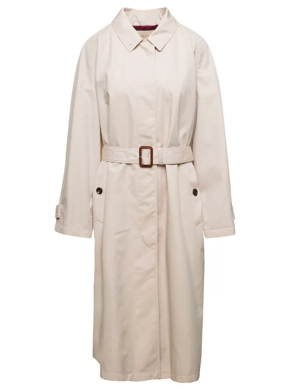 Beige Single-Breasted Trench Coat with Belt made by Gucci