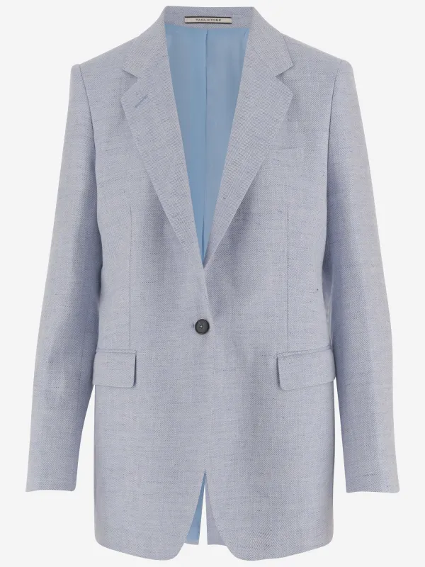 Jacket Linen-Wool Blend Light Blue made by Tagliatore